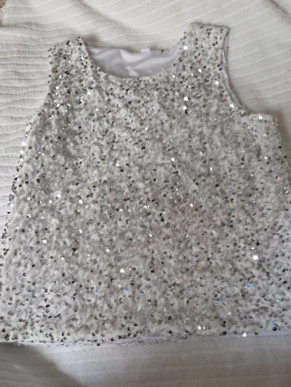 Sequin Embellished White Tank Top Night Life, Party Stylish, Fun, Roaring 20s